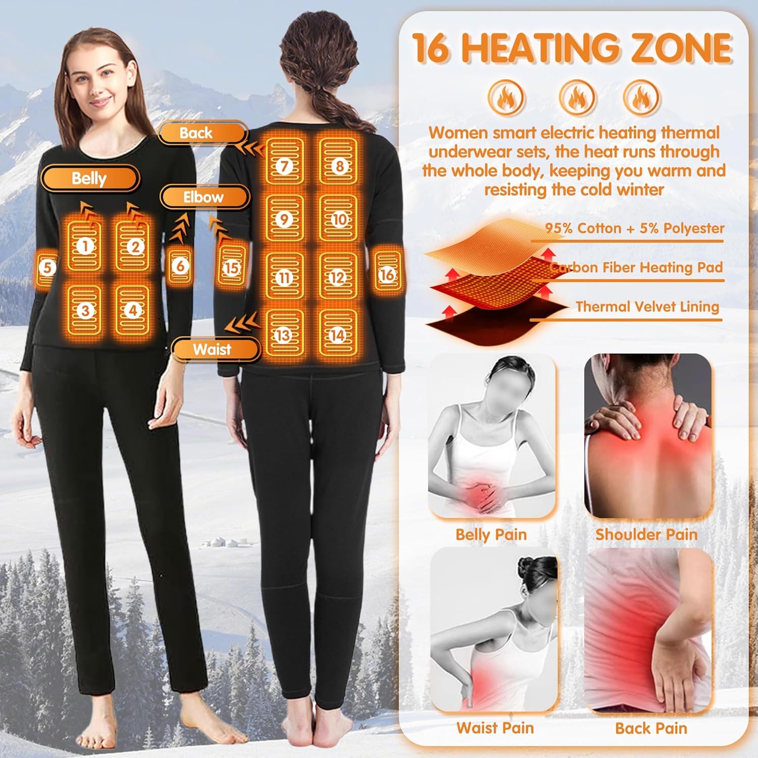 YANYNGS Heated Top Women 16 Zones Thermal Cycling Baselayer