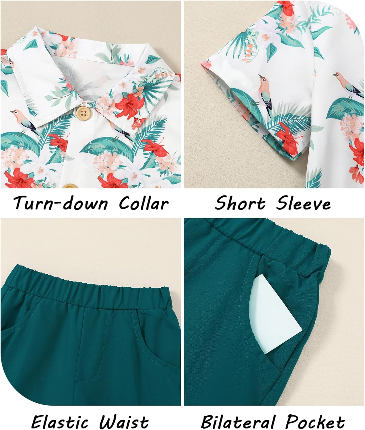 CocoRARA Toddler Boys Hawaiian Flamingo Outfits
