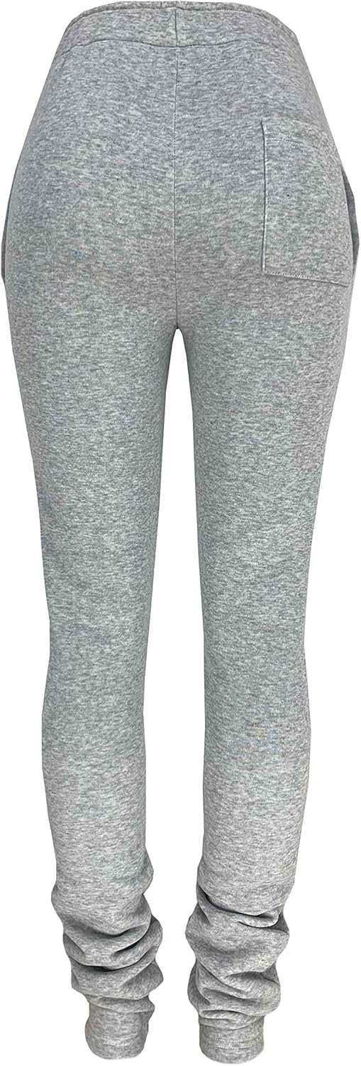 Warm Stretchy Womens Fleece-Lined Stacked Jogger Pants