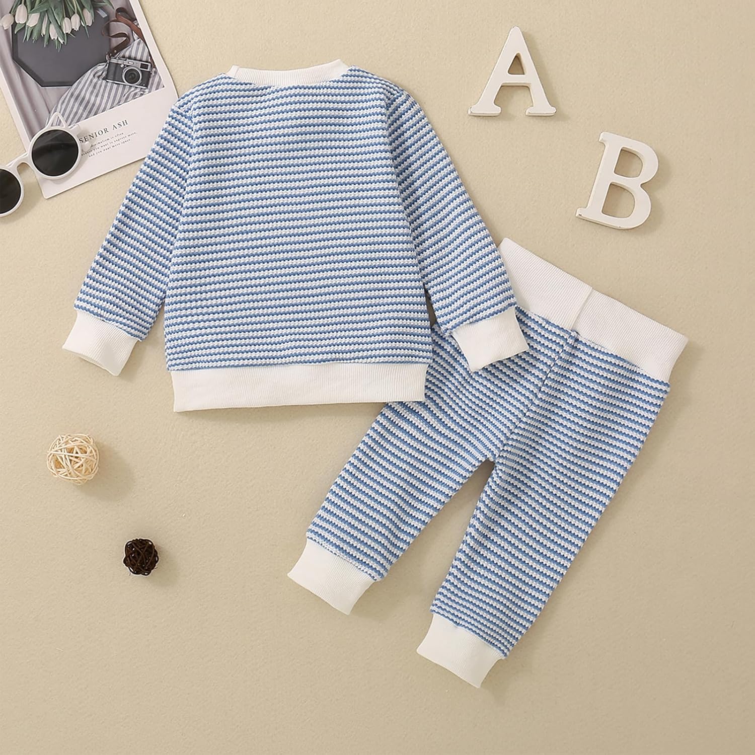 Machine Washable Toddler Boys Outfit Waffle Stripe