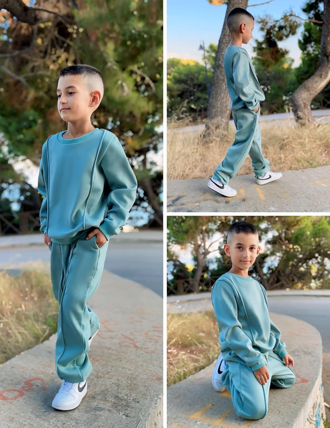Arshiner Boys Round Neck Sweatshirt Pants Set