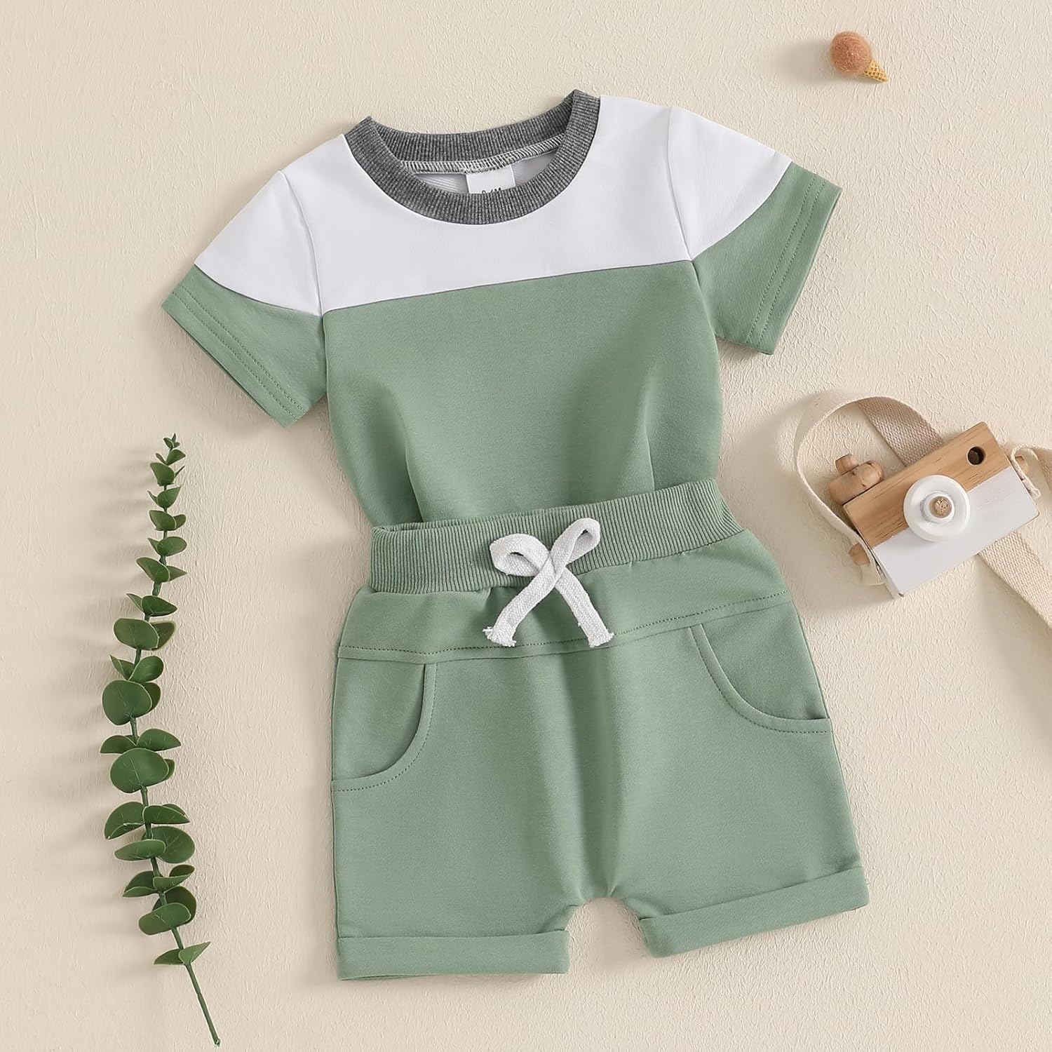 Breathable Contrast Color Toddler Boys 2PC Summer Set