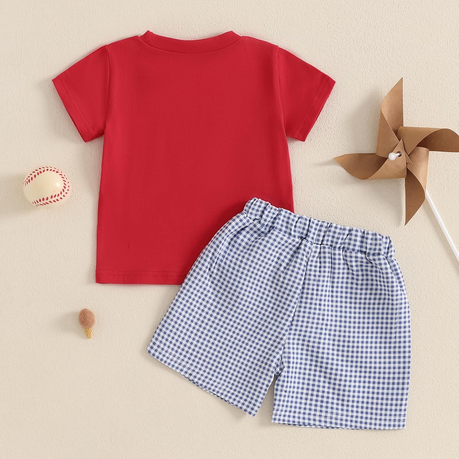 Socutebabe Toddler Baseball Short Sleeve T-Shirt Plaid Shorts Set