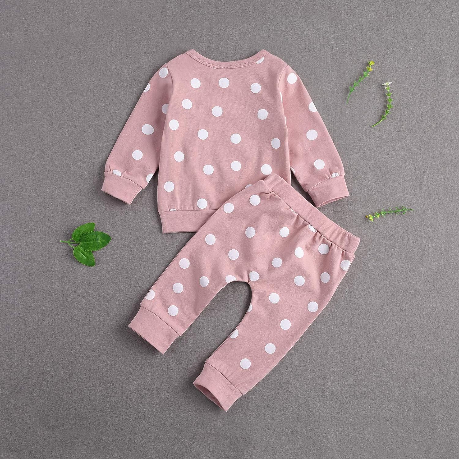 Newborn Boys Girls 2-Piece Outfit Set Long Sleeve Polka Dot TopPants
