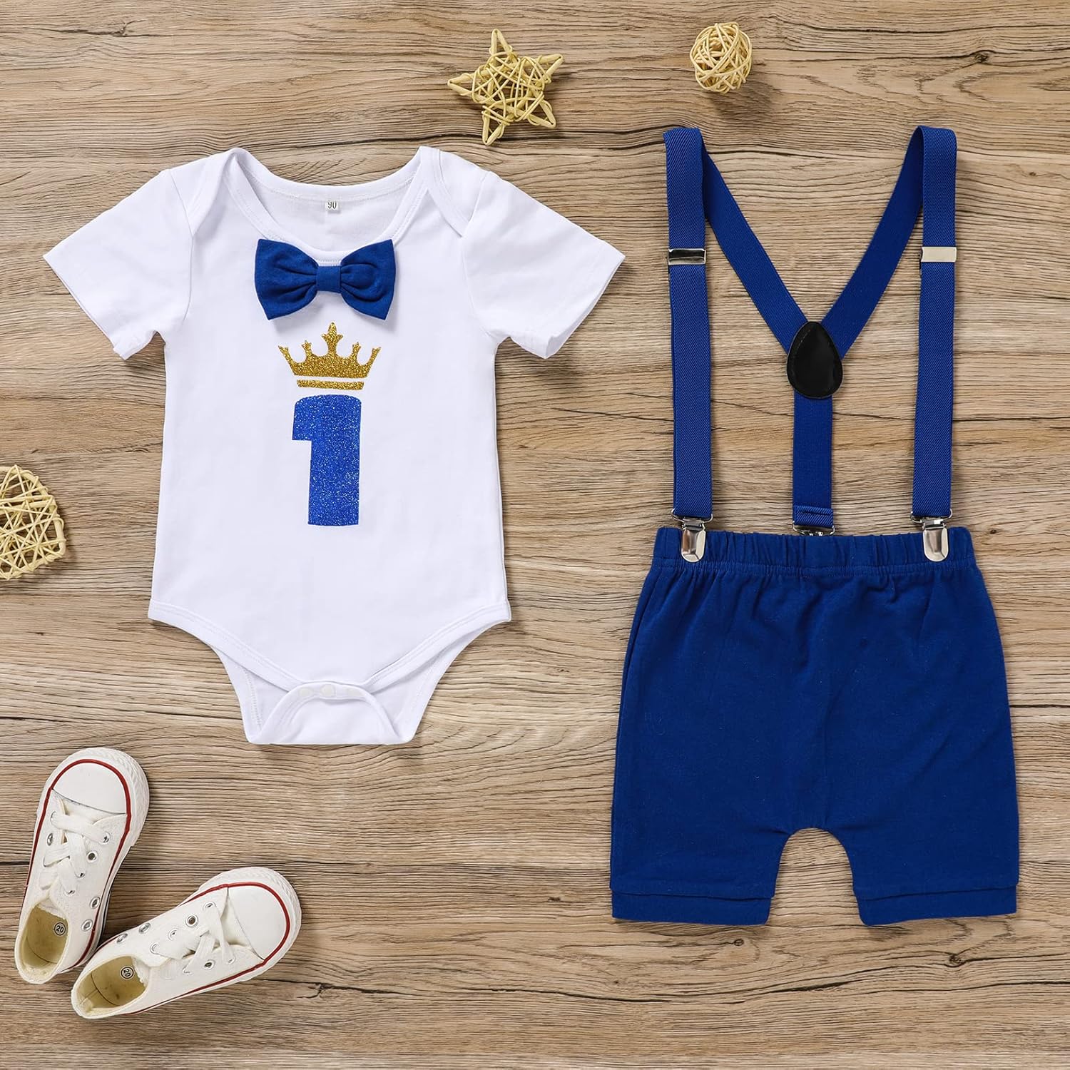 GRNSHTS 1st Birthday Baby Boy Bow Tie Romper - Funny First Party Gown