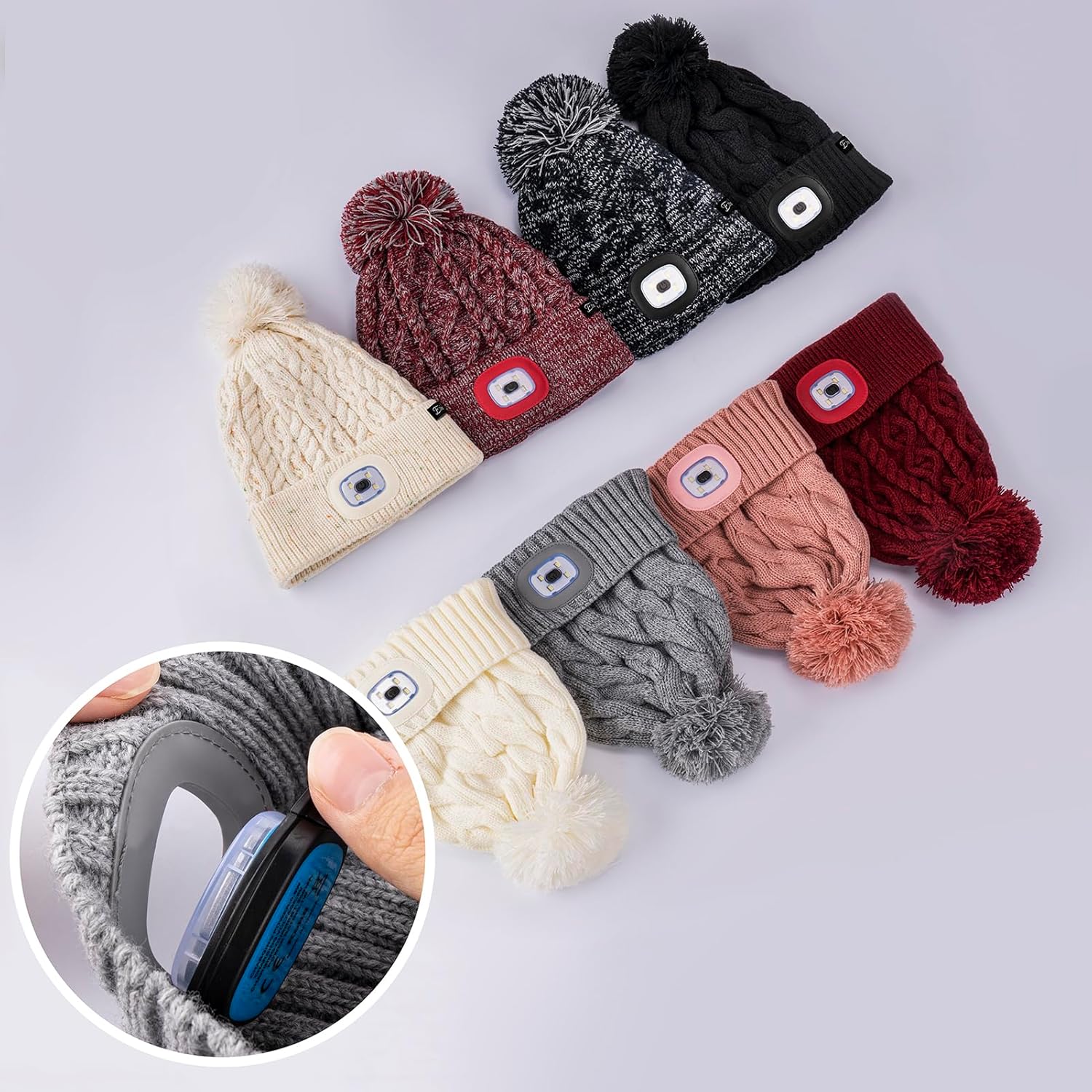 Etsfmoa Unisex Winter Beanie LED Hat Thermal Protection Built-in Flashlight