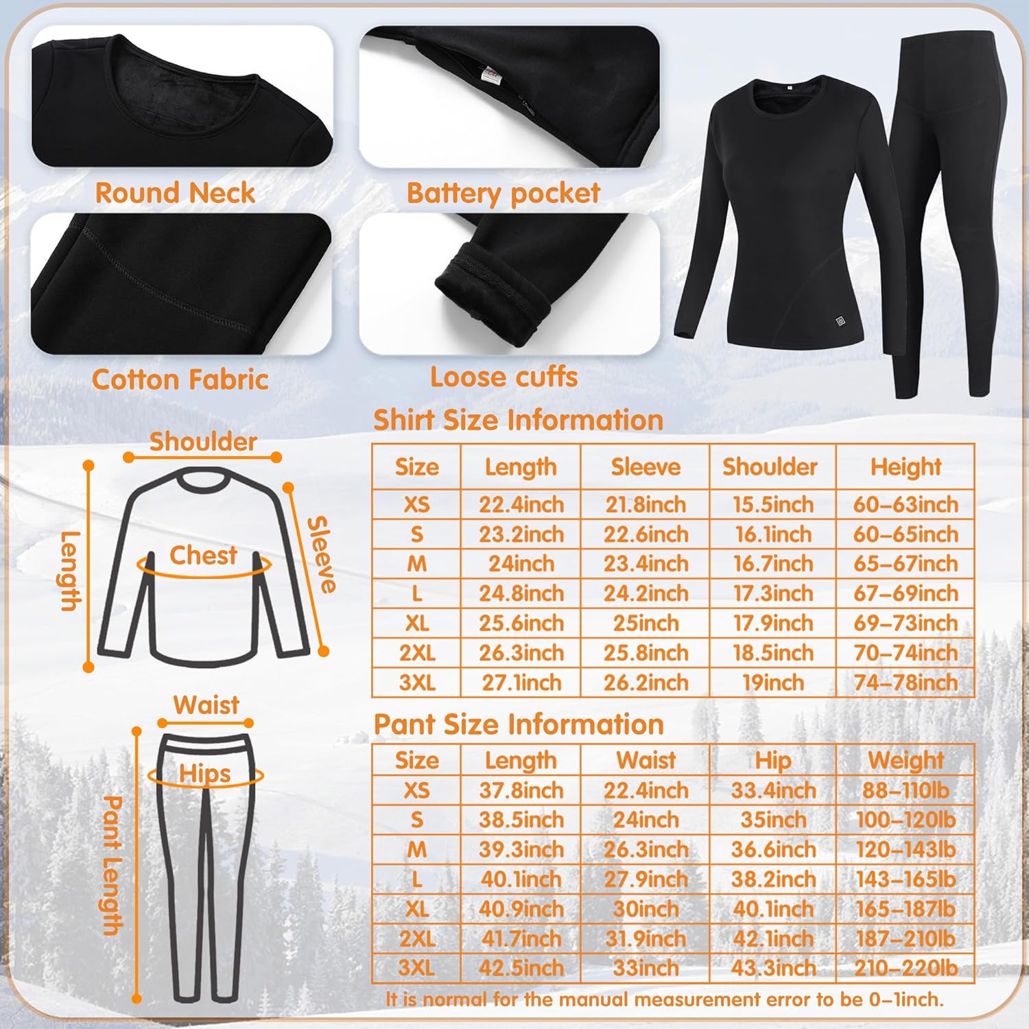 Thermal Underwear for Women Heated Set for Hunting Camping More