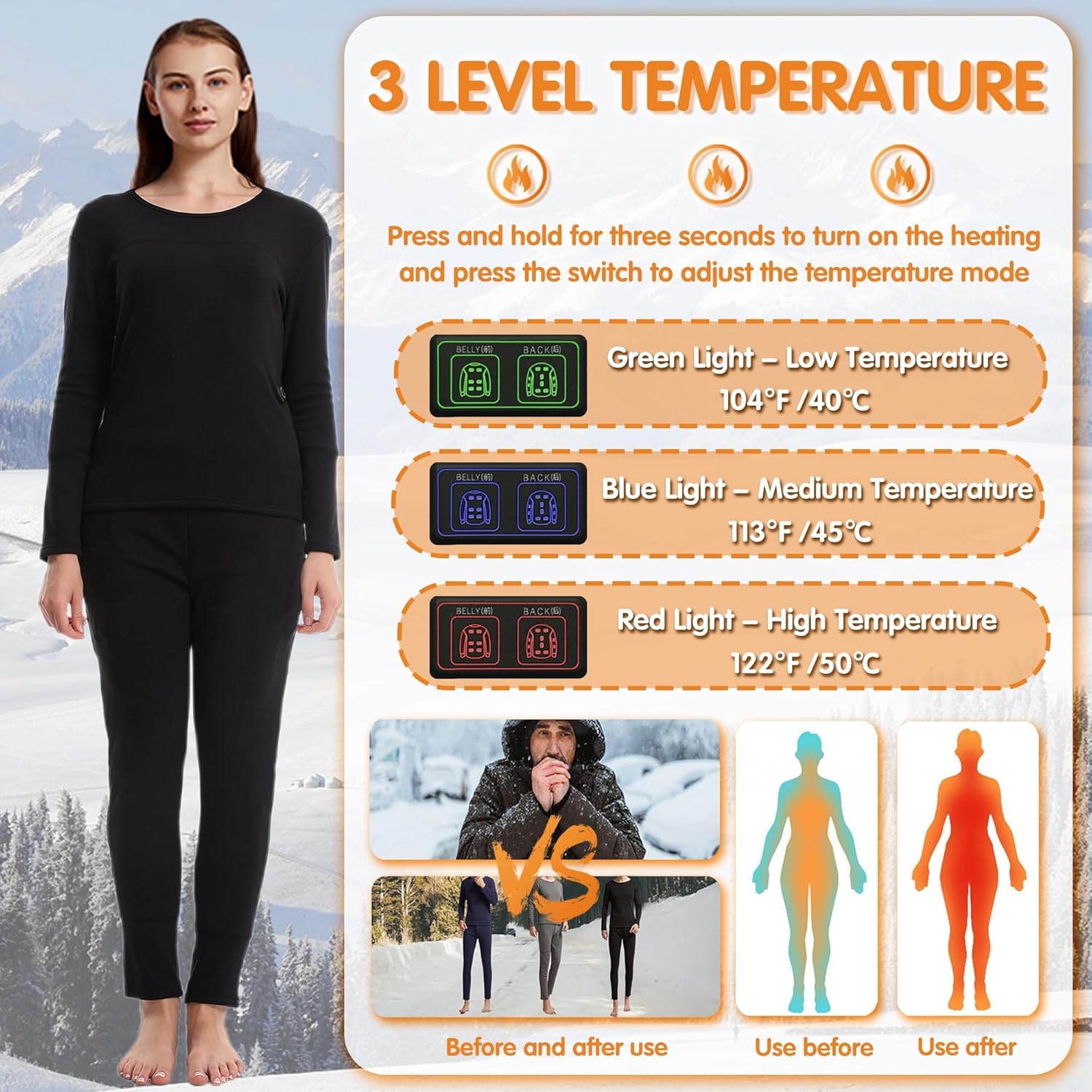 Womens Heated Thermal Set for Cold Weather Comfort
