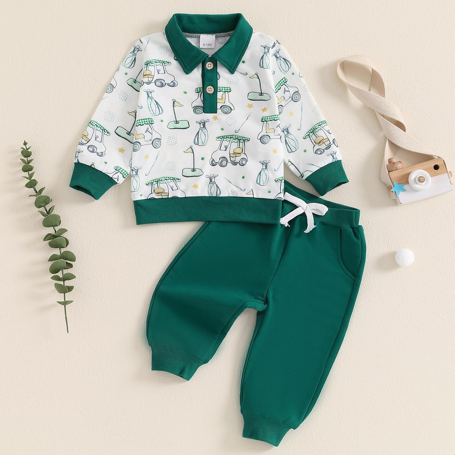 Chloefairy Toddler Boys Golf Outfit Set - Golf Cart Print Soft and Trendy
