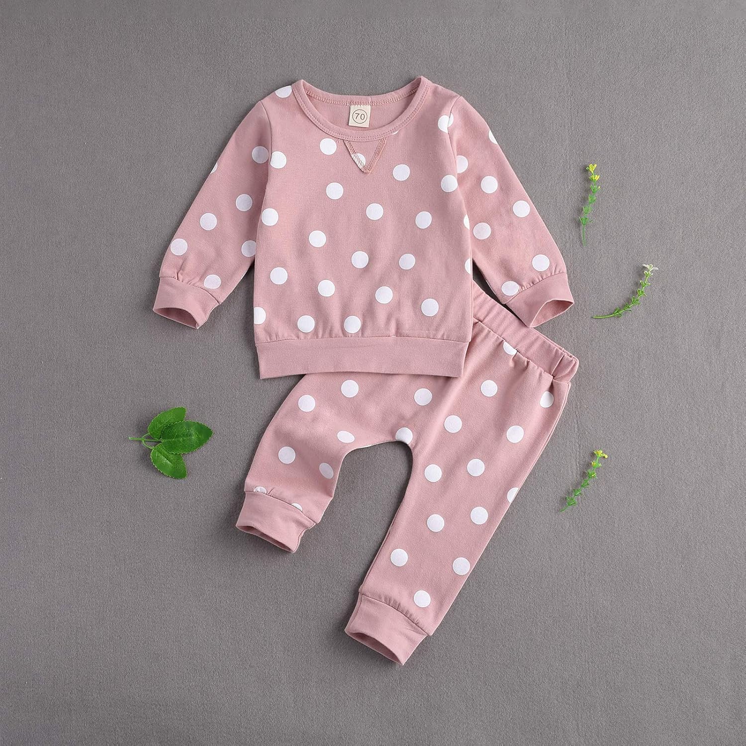 Newborn Boys Girls 2-Piece Outfit Set Long Sleeve Polka Dot TopPants
