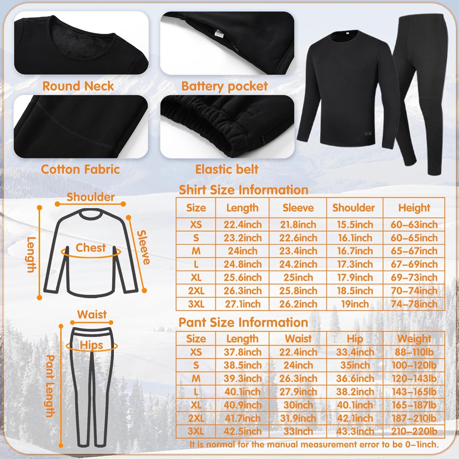 YANYNGS Electric Heat Underwear for Men Women - Thick Thermal Set