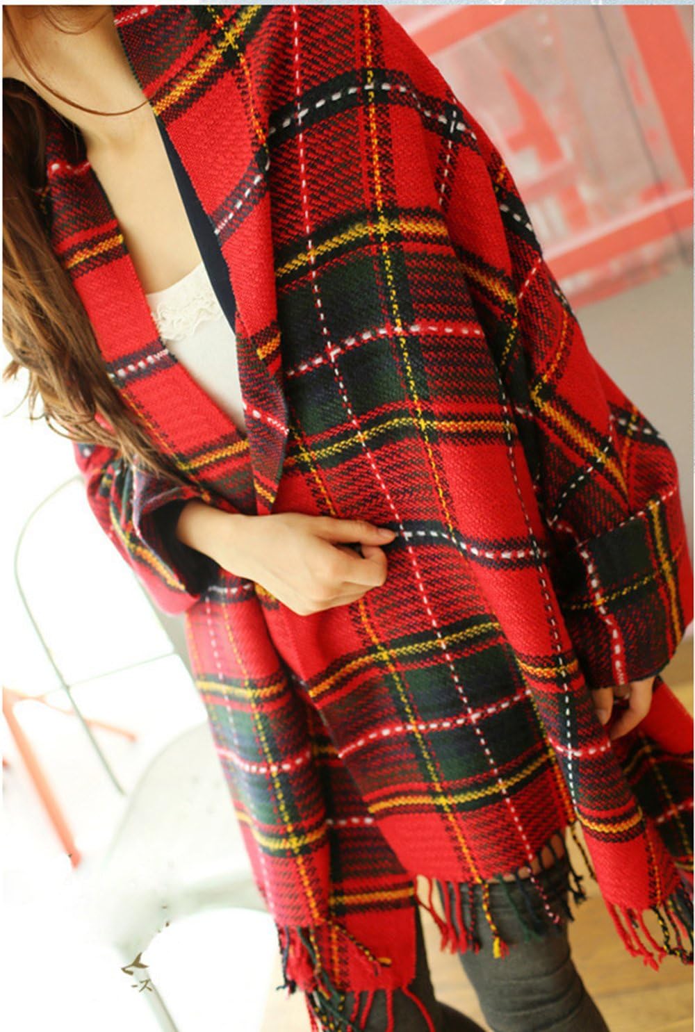 Wander Agio Womens Fashion Long Shawl Big Grid Winter Warm Lattice Large Scarf