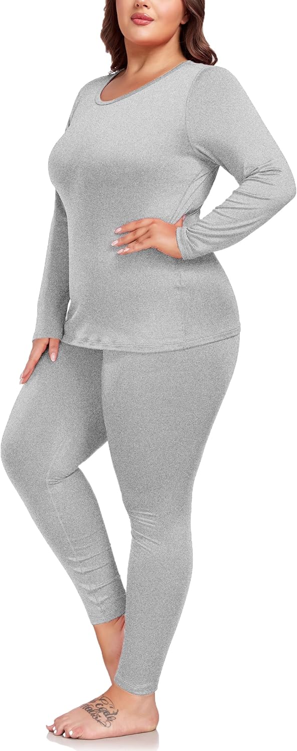 ForHailey Thermal Underwear Plus Size Womens Fleece Set