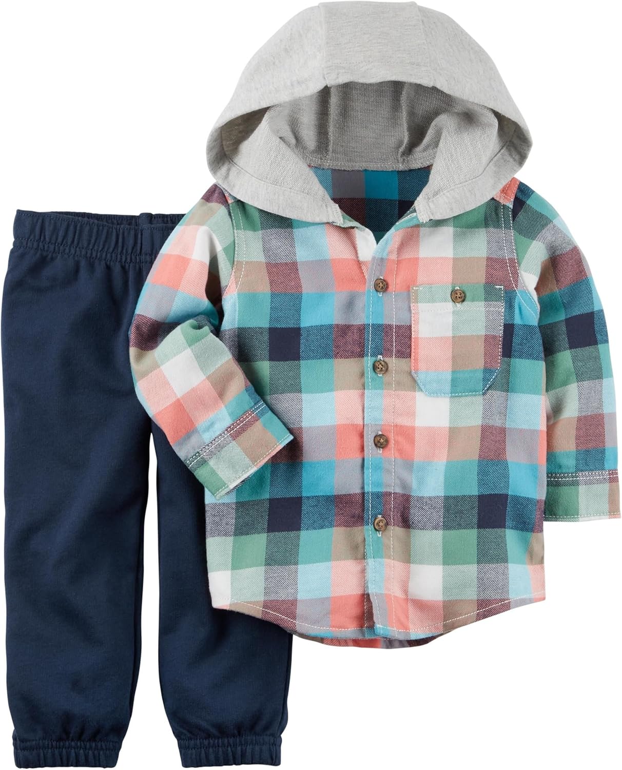 Carters Baby Boys Plaid Hood Playwear Set